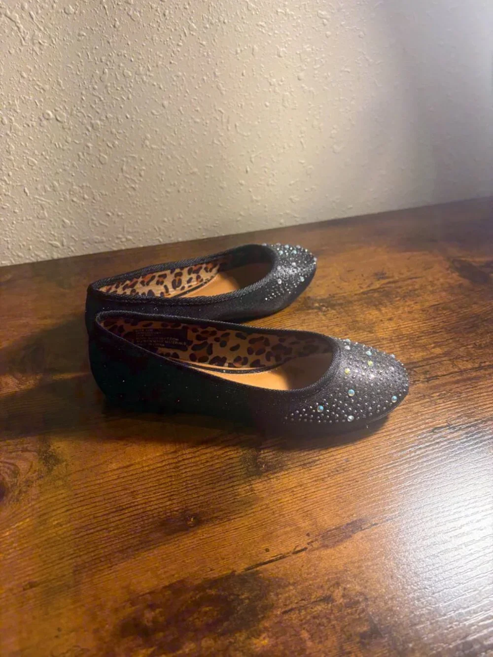 Hotcakes Black Rhinestone Glitter Pumps Leopard Print Heels